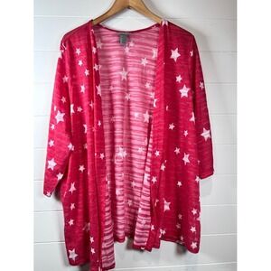 Catherines Plus Size 22/24W Red‎ White Stars Lightweight Knit Open Cardigan